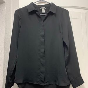 Black Chiffon Button Up